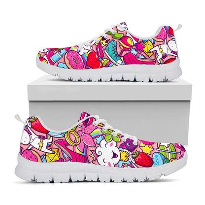 Girly Unicorn Cartoon Pattern Print White Running Shoes