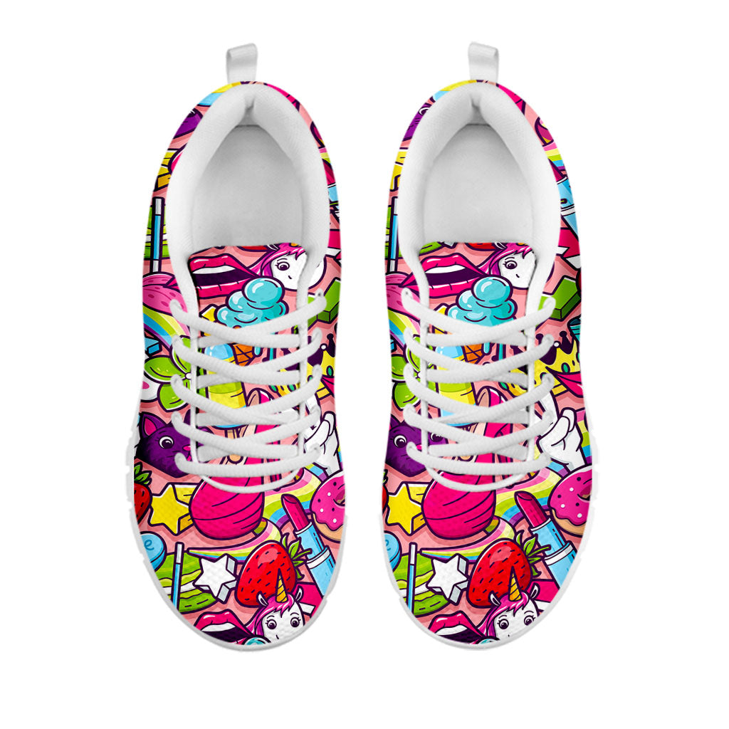Girly Unicorn Cartoon Pattern Print White Running Shoes