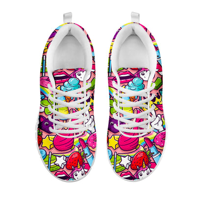 Girly Unicorn Cartoon Pattern Print White Running Shoes
