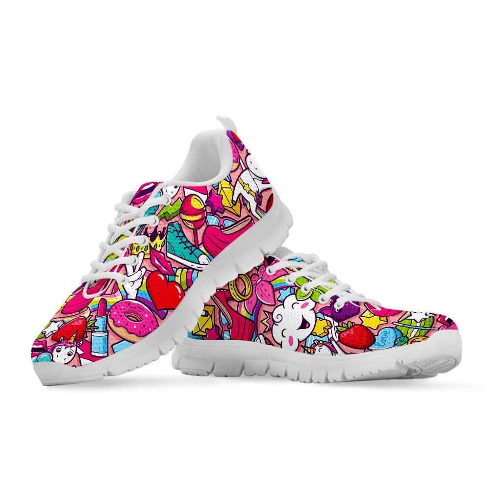 Girly Unicorn Cartoon Pattern Print White Running Shoes