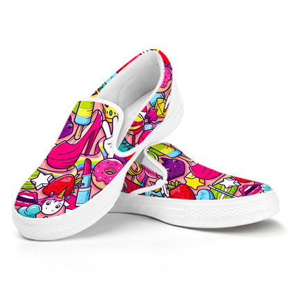 Girly Unicorn Cartoon Pattern Print White Slip On Sneakers