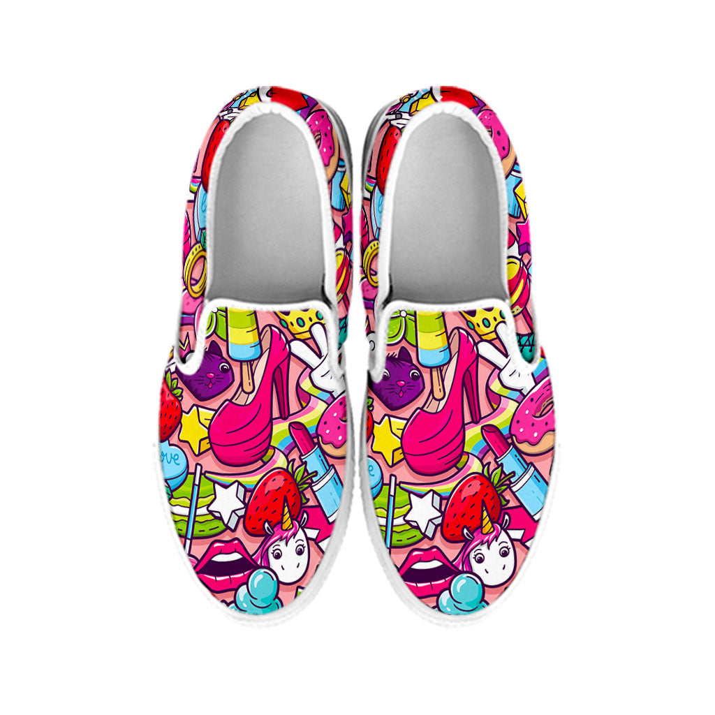 Girly Unicorn Cartoon Pattern Print White Slip On Sneakers