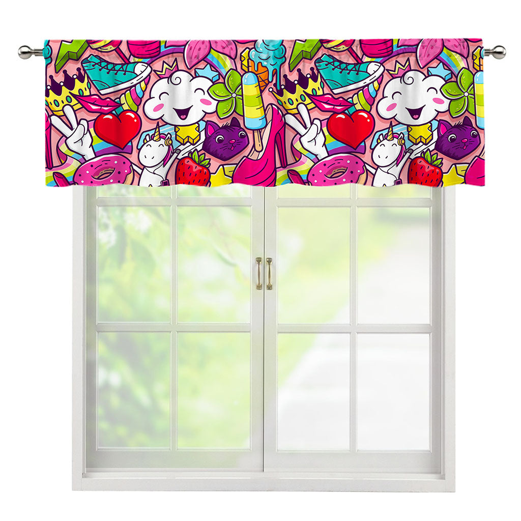 Girly Unicorn Cartoon Pattern Print Window Valance