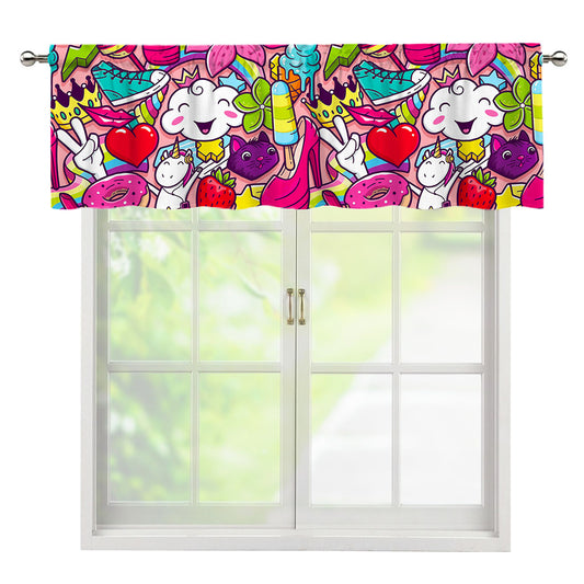 Girly Unicorn Cartoon Pattern Print Window Valance