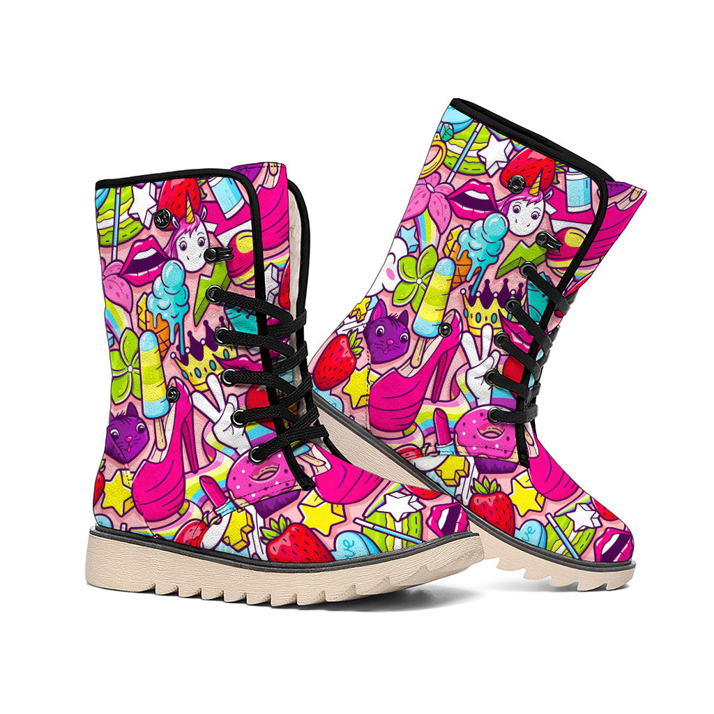 Girly Unicorn Cartoon Pattern Print Winter Boots