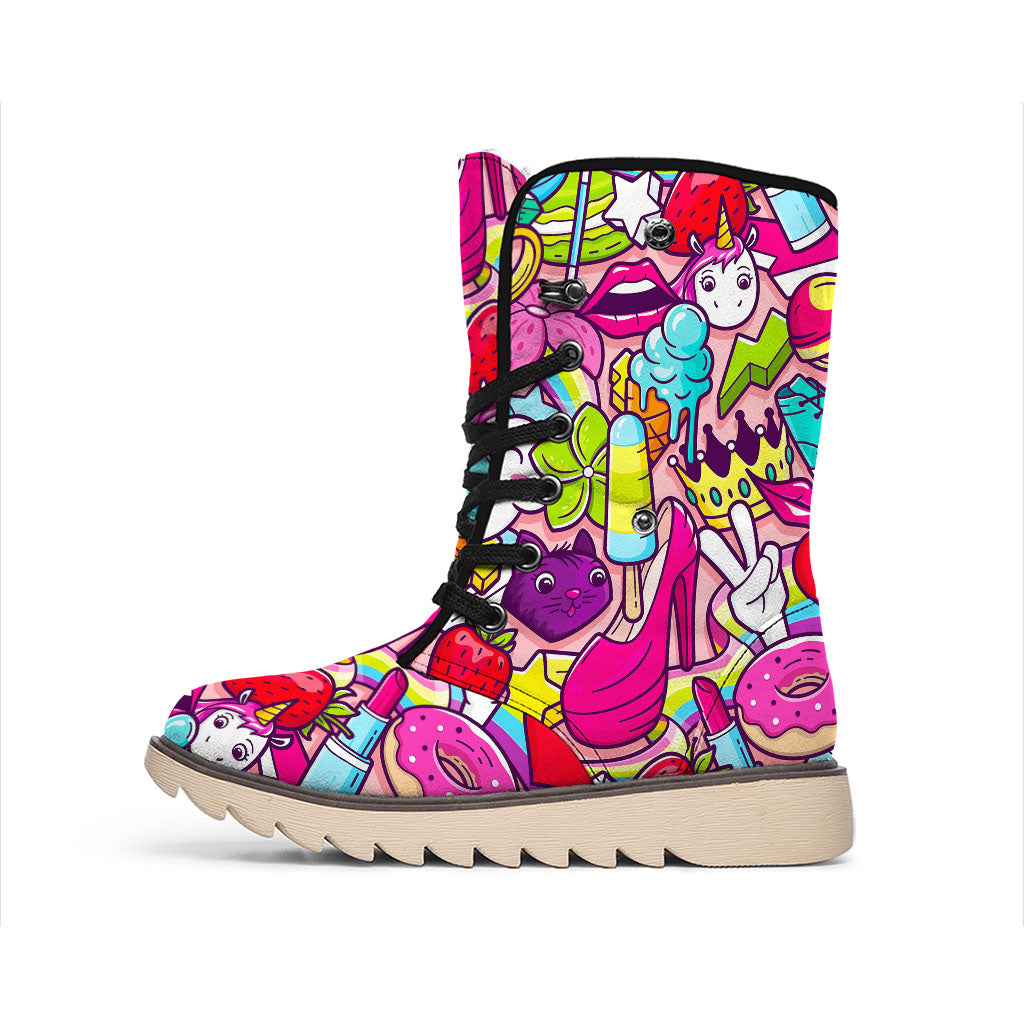 Girly Unicorn Cartoon Pattern Print Winter Boots