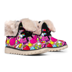 Girly Unicorn Cartoon Pattern Print Winter Boots