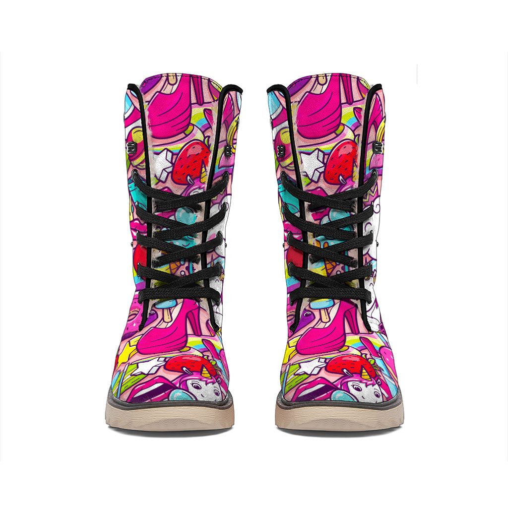 Girly Unicorn Cartoon Pattern Print Winter Boots