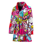 Girly Unicorn Cartoon Pattern Print Women's Bathrobe