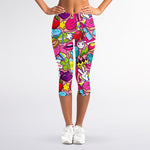 Girly Unicorn Cartoon Pattern Print Women's Capri Leggings