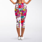 Girly Unicorn Cartoon Pattern Print Women's Capri Leggings