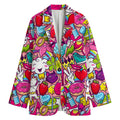 Girly Unicorn Cartoon Pattern Print Women's Cotton Blazer