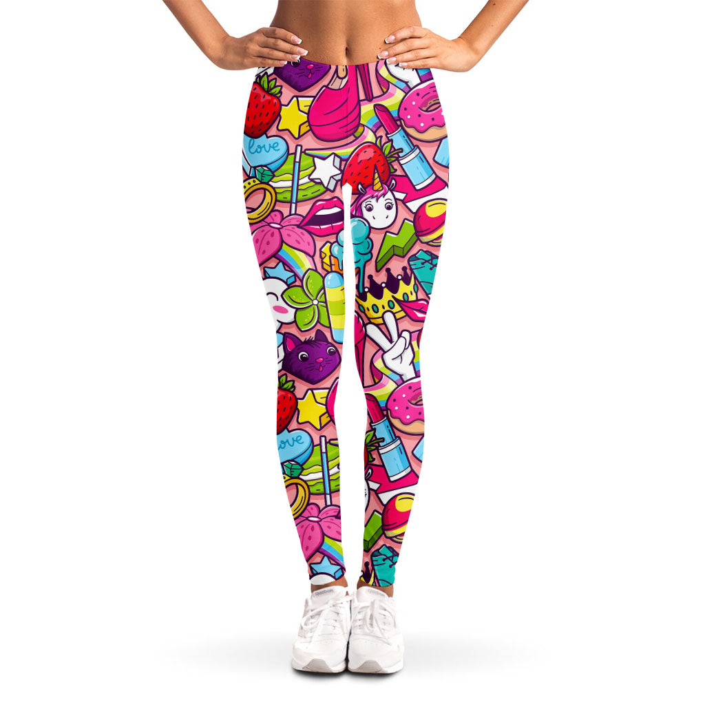 Girly Unicorn Cartoon Pattern Print Women's Leggings