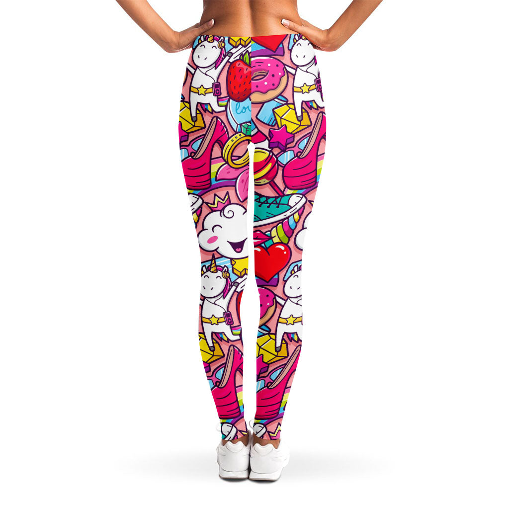 Girly Unicorn Cartoon Pattern Print Women's Leggings