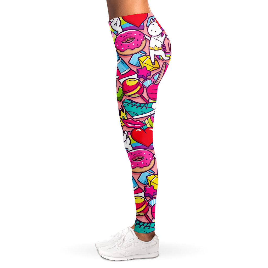 Girly Unicorn Cartoon Pattern Print Women's Leggings
