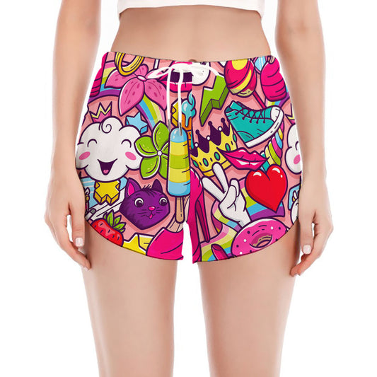 Girly Unicorn Cartoon Pattern Print Women's Split Running Shorts
