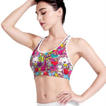 Girly Unicorn Cartoon Pattern Print Women's Sports Bra