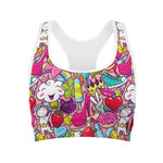 Girly Unicorn Cartoon Pattern Print Women's Sports Bra