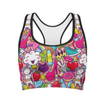 Girly Unicorn Cartoon Pattern Print Women's Sports Bra