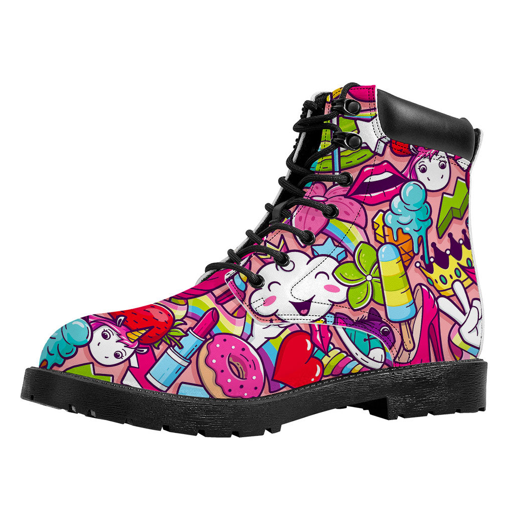 Girly Unicorn Cartoon Pattern Print Work Boots