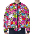 Girly Unicorn Cartoon Pattern Print Zip Sleeve Bomber Jacket