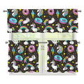 Girly Unicorn Donut Pattern Print 3 Piece Kitchen Curtains