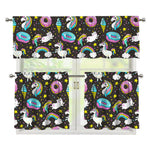 Girly Unicorn Donut Pattern Print 3 Piece Kitchen Curtains