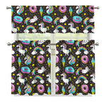 Girly Unicorn Donut Pattern Print 3 Piece Kitchen Curtains