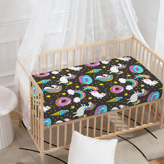 Girly Unicorn Donut Pattern Print Baby Crib Sheet