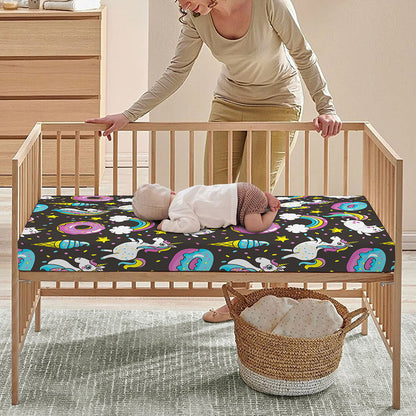 Girly Unicorn Donut Pattern Print Baby Crib Sheet