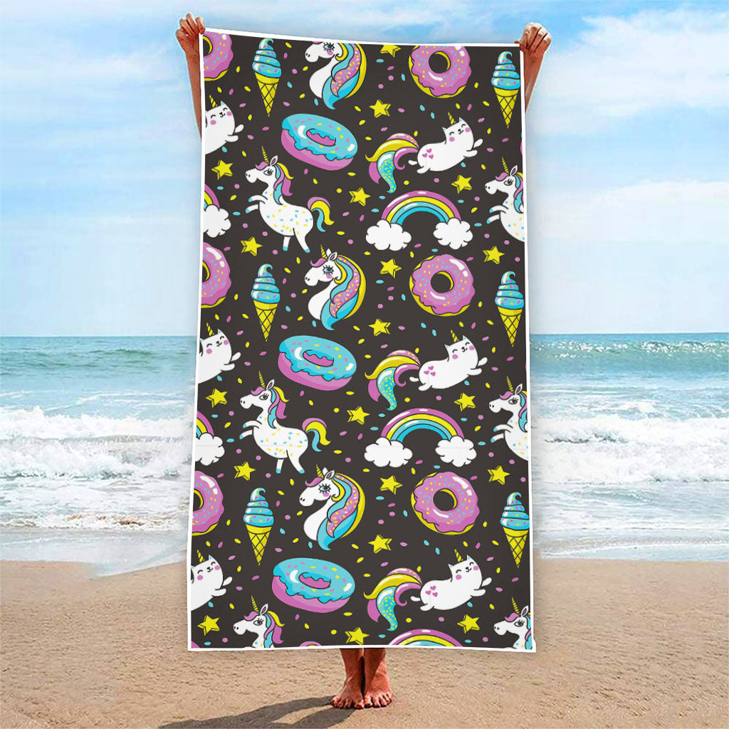 Girly Unicorn Donut Pattern Print Beach Towel