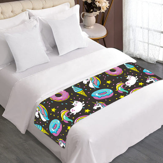 Girly Unicorn Donut Pattern Print Bed Runner