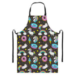 Girly Unicorn Donut Pattern Print Bib Apron With Pocket