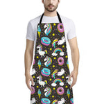 Girly Unicorn Donut Pattern Print Bib Apron With Pocket