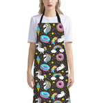 Girly Unicorn Donut Pattern Print Bib Apron With Pocket