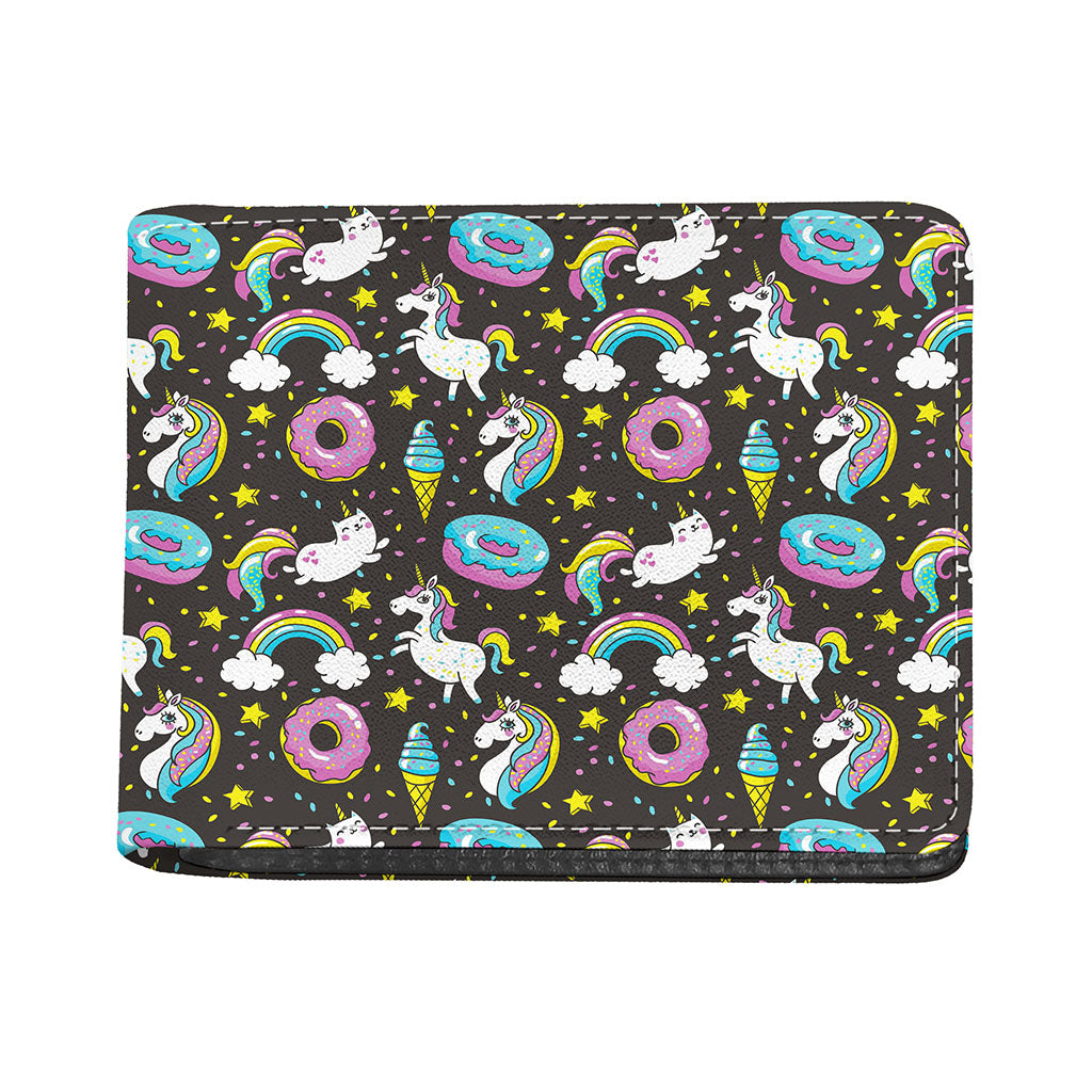 Girly Unicorn Donut Pattern Print Bifold Wallet