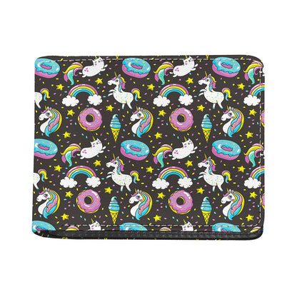 Girly Unicorn Donut Pattern Print Bifold Wallet