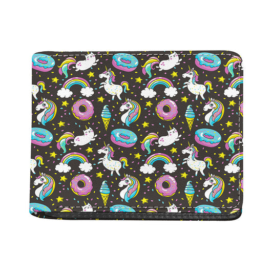 Girly Unicorn Donut Pattern Print Bifold Wallet