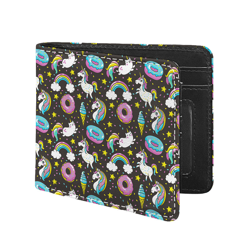 Girly Unicorn Donut Pattern Print Bifold Wallet