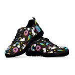 Girly Unicorn Donut Pattern Print Black Running Shoes