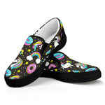 Girly Unicorn Donut Pattern Print Black Slip On Sneakers