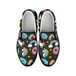 Girly Unicorn Donut Pattern Print Black Slip On Sneakers