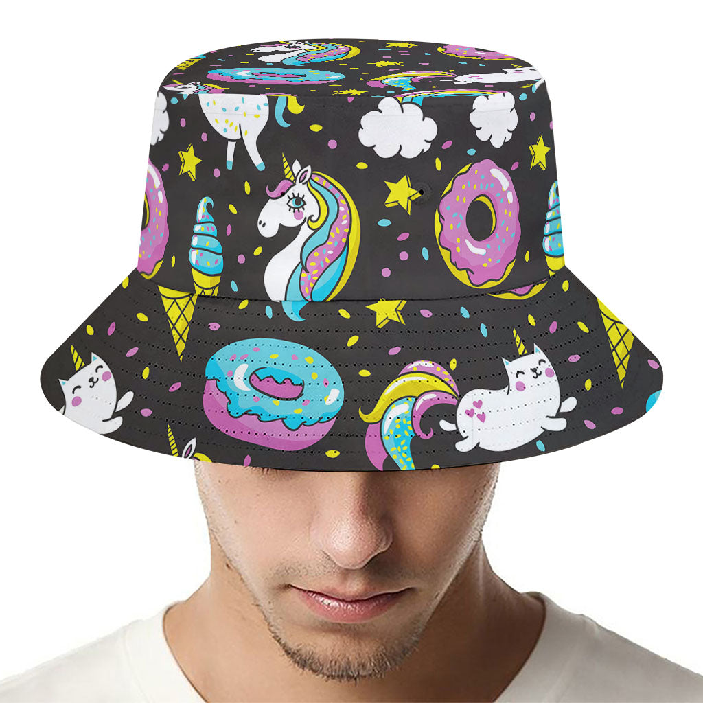 Girly Unicorn Donut Pattern Print Bucket Hat