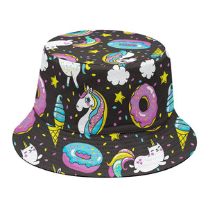 Girly Unicorn Donut Pattern Print Bucket Hat