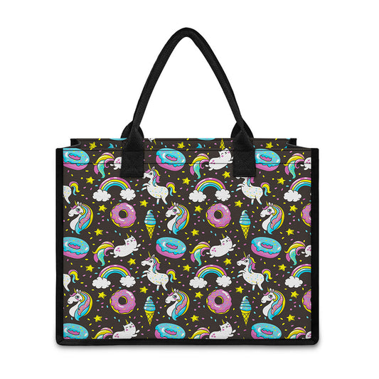 Girly Unicorn Donut Pattern Print Canvas Tote Bag