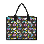 Girly Unicorn Donut Pattern Print Canvas Tote Bag