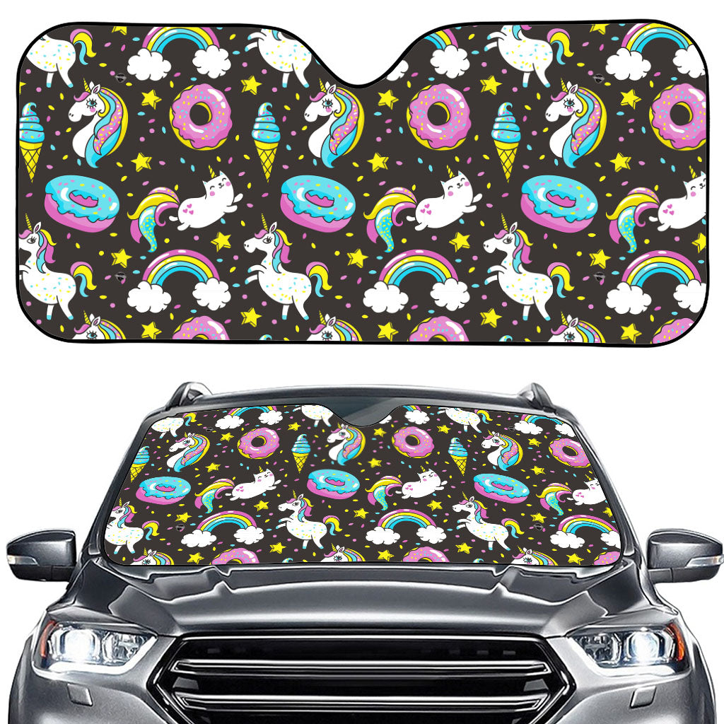 Girly Unicorn Donut Pattern Print Car Windshield Sun Shade