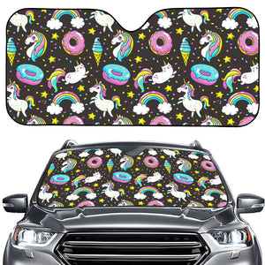 Girly Unicorn Donut Pattern Print Car Windshield Sun Shade