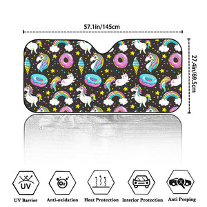 Girly Unicorn Donut Pattern Print Car Windshield Sun Shade