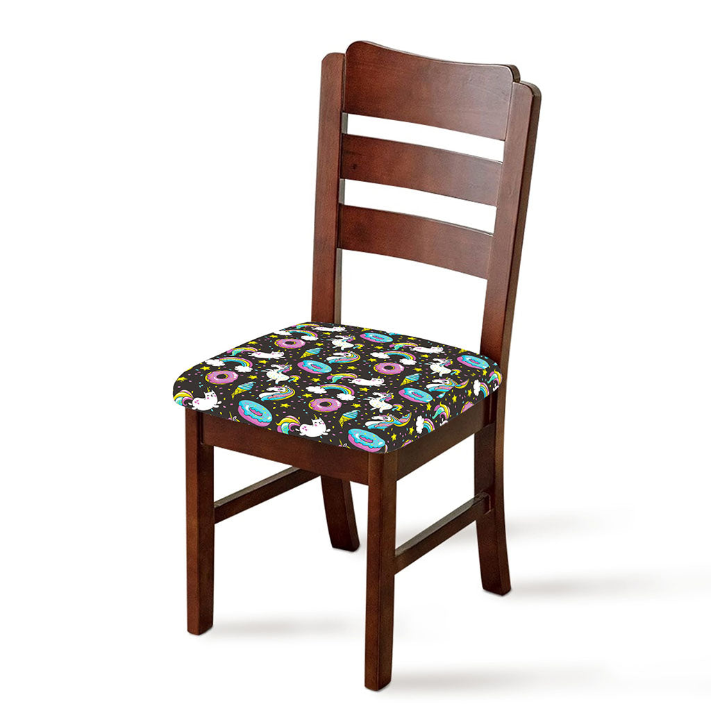Girly Unicorn Donut Pattern Print Chair Cushion Cover